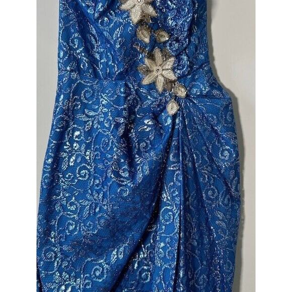 Vtg Loralie Sequined Tulip Maxi Dress Strapless Floral Sweetheart Blue Size 3/4 - Picture 7 of 14